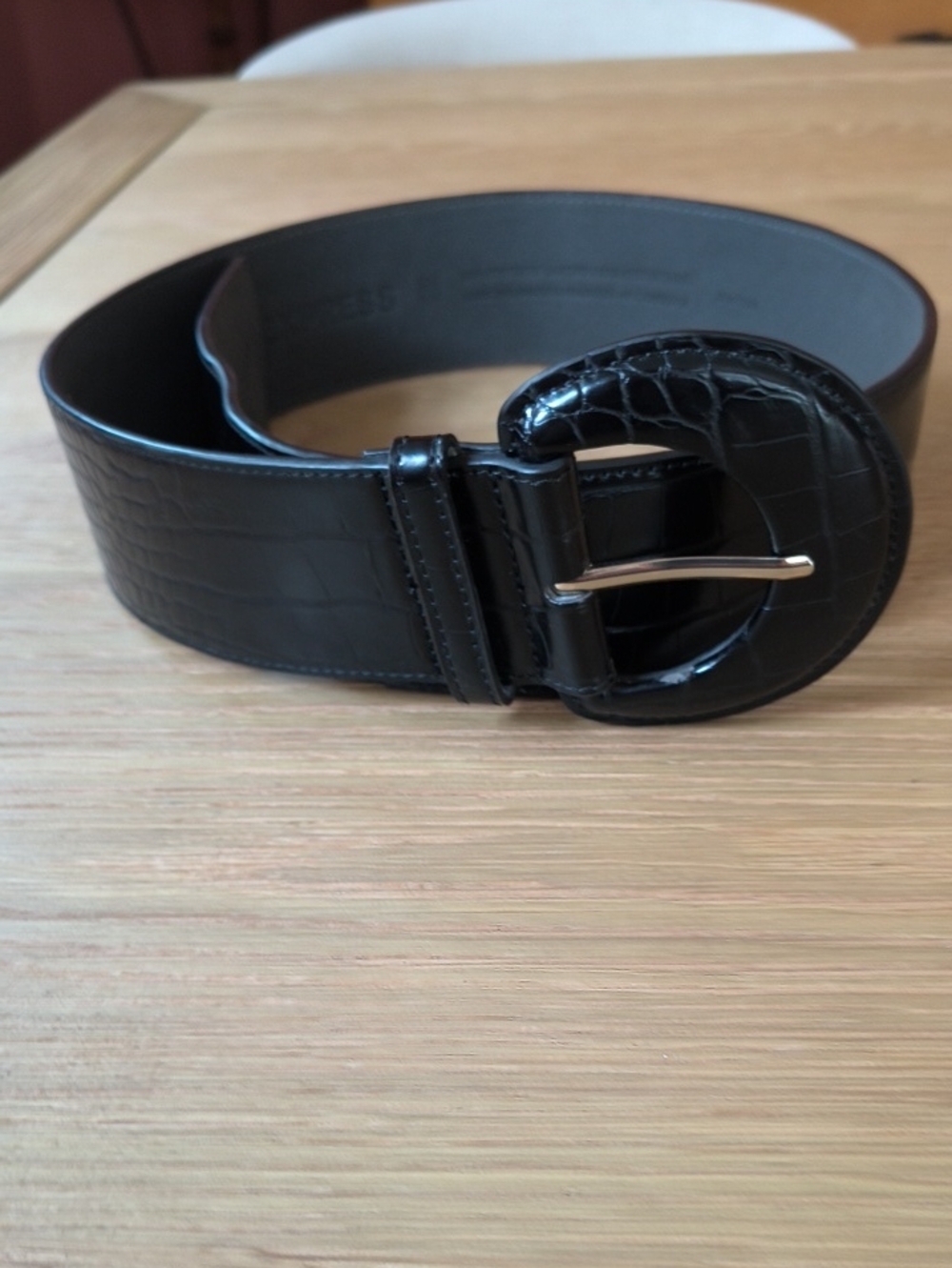 Express Black Croc-Embossed Wide Waist Belt Size S/M NOS Buckle Wear